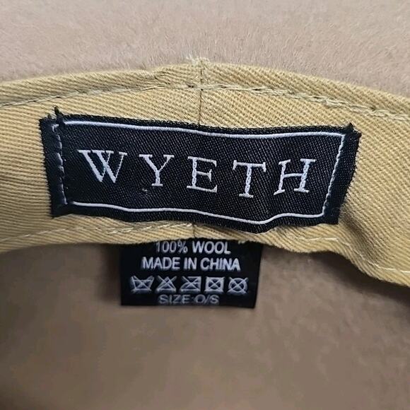 WYETH Anthropologie Wool Rancher Hat Wide Brim Fedora Tan Crochet Lace Band Boho main image 8